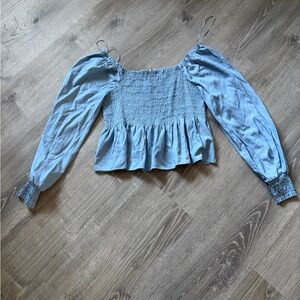 Candie's Light Blue Smocked Peplum Crop Top